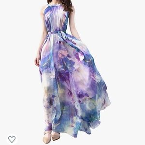 MedShe Woman's Chiffon Floral Maxi Dress